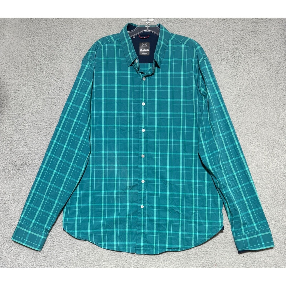 Under Armour Button Up Windowpane Oxford Shirt Mens Size 2XL 2TG Tall